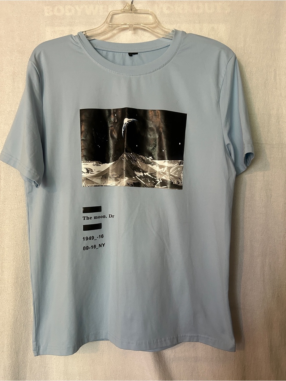 Men’s Blue T-Shirt with Moon Print Graphic Large